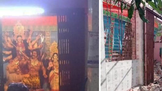 বরিশালে রাতের আঁধারে প্রাচীণ দুর্গা মন্দির ভাঙচুর করে জমি দখল