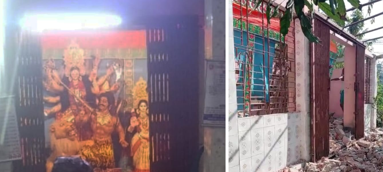 বরিশালে রাতের আঁধারে প্রাচীণ দুর্গা মন্দির ভাঙচুর করে জমি দখল